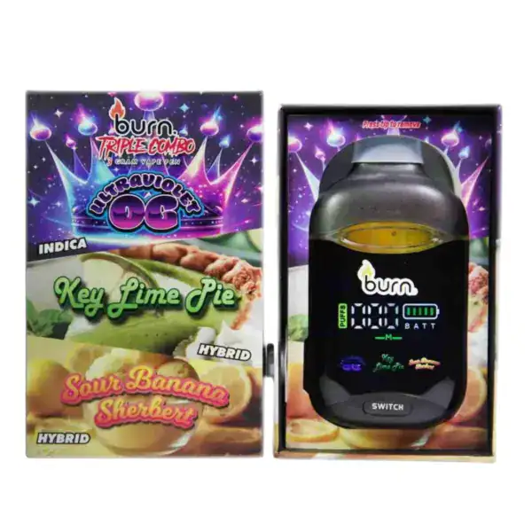 BURN TRIPLE CHAMBER VAPE - ULTRA VIOLET OG + KEY LIME PIE + SOUR BANANA SHERBERT (3 GRAM)