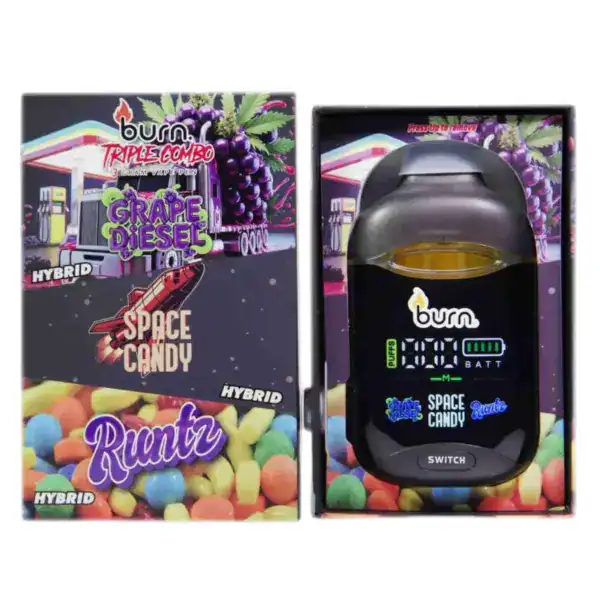 BURN TRIPLE CHAMBER VAPE - GRAPE DIESEL + SPACE CANDY + RUNTZ (3 GRAM)